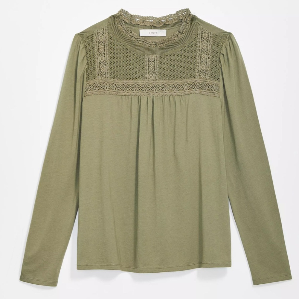 Loft Crochet Lace Yolk Long Sleeve Blouse NWT Size L